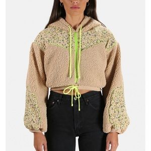 FOR LOVE & LEMONS SLOANE SHEARLING CROP HOODIE TEDDY NWT